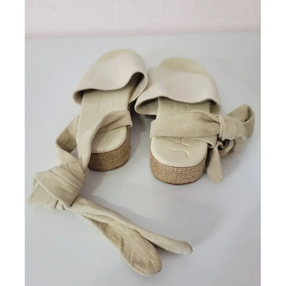 JAMES SMITH The Wrap Suede Espadrille in Cream Size 36 (5.5 US)